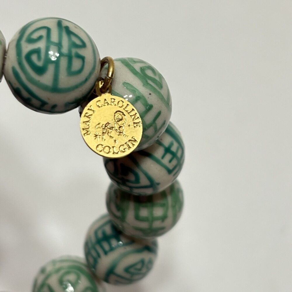 Chinoiserie Green/White Porcelain Bead Bracelet Mary Caroline Colgin - Picture 6 of 6